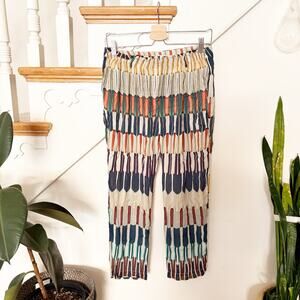 HANUI Made in Italy Multi‑Color Geometric Stripe Silk‑Blend Cropped Pants size S